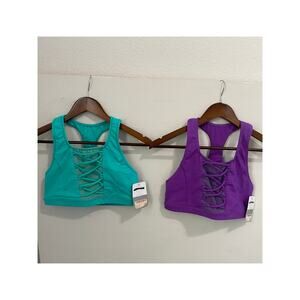 Ivy Sky Sports Bra Tops Set of 2 tops Purple and Teal Lace-up Detail Size M